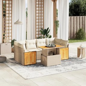 Set divani da giardino 7 pz con cuscini beige in polyrattan