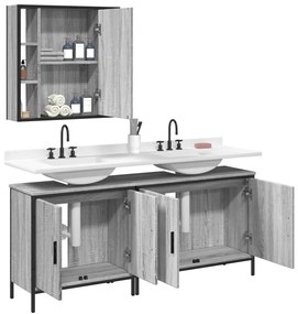 Set mobili da bagno 3 pz grigio sonoma in legno multistrato