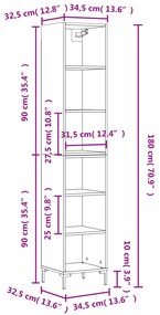 Credenza Grigio Sonoma 34,5x32,5x180 cm in Legno Multistrato