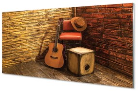 Pannello paraschizzi cucina Sedia con cappello per chitarra 100x50 cm