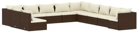 Set Divani da Giardino 11 pz con Cuscini in Polyrattan Marrone