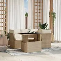 Set Divano da Giardino 5 pz con Cuscini Beige in Polyrattan 3266558