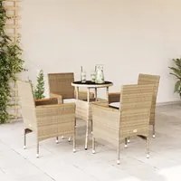 Set da Pranzo da Giardino 5 pz con Cuscini Polyrattan e Vetro 3278726