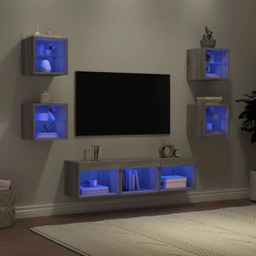 Mobili tv a muro con led 7pz grigio sonoma legno multistrato