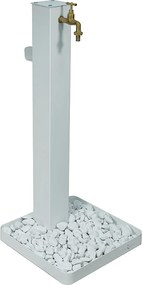 Fontana da Giardino con Rubinetto in Ottone e Base con Ciottoli 40x40x97 cm in Acciaio Bianco...