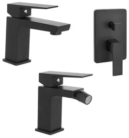 Set miscelatori nero opaco lavabo bidet e doccia con deviatore Kubo