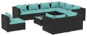 Set Salotto da Giardino 10 pz con Cuscini in Polyrattan Nero