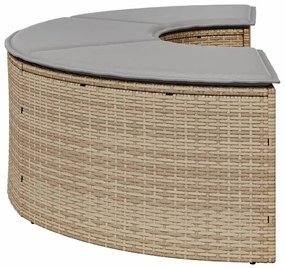 Poggiapiedi da giardino con cuscino beige in polyrattan