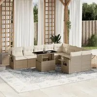 Set Divano da Giardino 10 pz con Cuscini Beige in Polyrattan 3268128