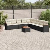 Set Divani da Giardino 10pz con Cuscini in Polyrattan Nero 3226063