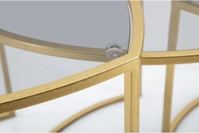 Set Tre tavolini da caffè Ø60X50-50X45-40X40 cm piano in vetro e struttura dorata