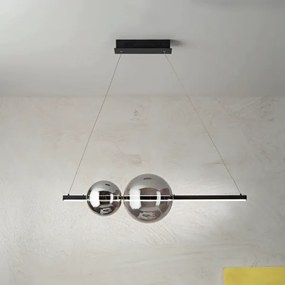 Lampada a sospensione FUFI a LED in metallo D100 cm con 2 diffusori a palla NERO