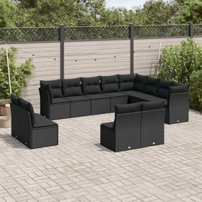 Set divani da giardino 12 pz con cuscini nero in polyrattan