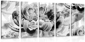 Quadri 5 pezzi – Peonie in bianco e nero