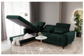 Divano angolare verde scuro allungabile/con contenitore (con penisola a sinistra/con chaise lounge) e rivestimento in velluto Foble – ELTAP