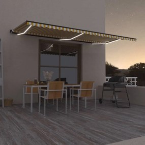 Tenda Da Sole Retrattile Manuale Led 600x350 Cm Giallo Bianco /