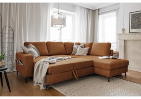 Divano letto in velluto a coste arancio-marrone (angolo destro) Lofty Lilly - Miuform