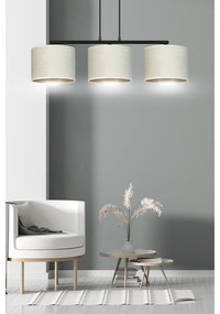 Lampadario 3 Luci Ganesha In Acciaio Nero E Paralumi In Tessuto Beige