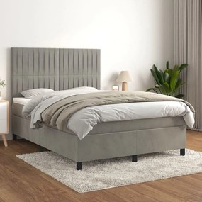Giroletto A Molle Con Materasso Grigio Chiaro 140x200cm Velluto /