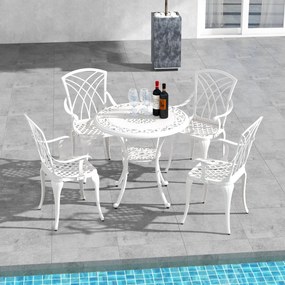 Costway Set Tavolo e sedie per giardino in alluminio pressofuso da 5 pezzi con foro per ombrellone, Set da giardino Bianco