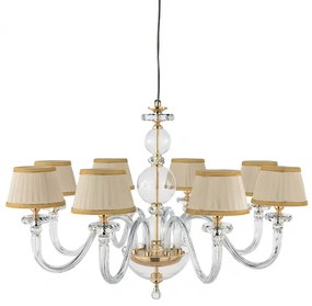 Lampada a sospensione BACH con paralume in vetro trasparente 8 LUCI D84 cm ORO