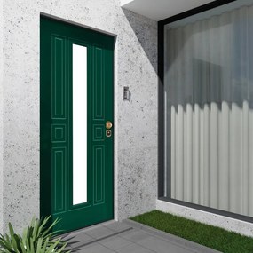 Porta blindata YALE Mirror con vetro L 80 x H 210 cm in MDF verde/noce, apertura spingere a sinistra, falso telaio incluso
