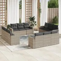 Set Divano Giardino 12 pz con Cuscini Grigio Chiaro Polyrattan 3218762