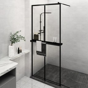 Parete Doccia Con Mensola Nera 100x195 Cm Vetro Esg E Alluminio /