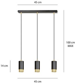 Lampadario 3 Luci Ivar Con Cilindri In Acciaio Nero E Oro
