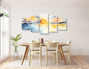 Quadri 5 pezzi – Tramonto brillante sul mare