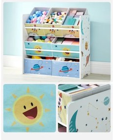 Scaffale bambini ANET con box tessuto blu/bianco