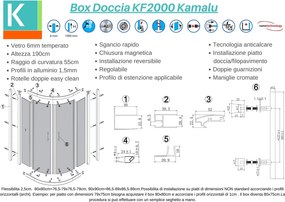 Box doccia semicircolare 90x90 vetro satinato anticalcare KF2000 - KAMALU