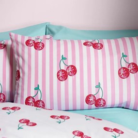 Set copripiumino e federa bianco e rosa per letto matrimoniale 200x200 cm Disco Cherries Stripes – Catherine Lansfield