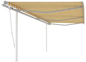 Tenda Da Sole Retrattile Manuale Con Pali 6x3m Gialla E Bianca /