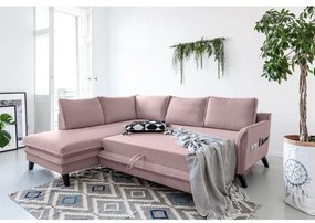 Divano letto angolare rosa cipria L, angolo sinistro Charming Charlie - Miuform