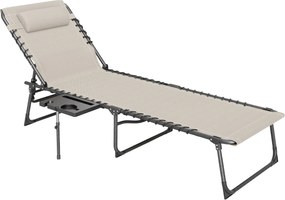 Sdraio da Giardino Pieghevole 60x190x31 cm Reclinabile a 5 Livelli con Tavolino Laterale e Tasca Crema...