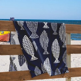 Telo mare blu scuro 90x180 cm Fish - DecoKing