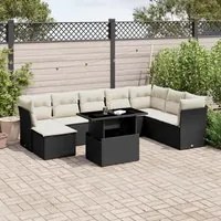 Set Divani da Giardino 9 pz con Cuscini Nero in Polyrattan 3266786