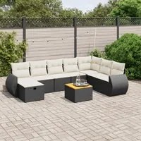 Set Divani da Giardino 9 pz con Cuscini Nero in Polyrattan 3265095