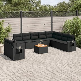 Set divani da giardino 11 pz con cuscini in polyrattan nero