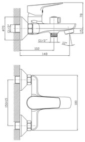 Aqualine - Rubinetto vasca da bagno LOTTA opaco nero