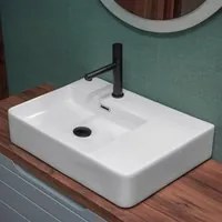 Lavabo da appoggio 60x43 con vasca a sinistra in ceramica lucida