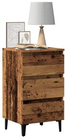Comodino Con Gambe İn Metallo Legno Antico 40x35x69 Cm /