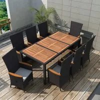 Set da Pranzo da Giardino 9 pz in Polyrattan e Acacia Nero 48014