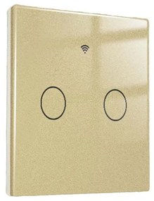 Interruttore Wifi Da Parete 86X86 Pannello Touch 2 Tasti Colore Oro WiFi + RF 433 Compatibile con Amazon Alexa e Google Home