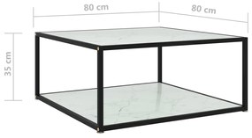 Tavolino da salotto bianco 80x80x35 cm in vetro temperato