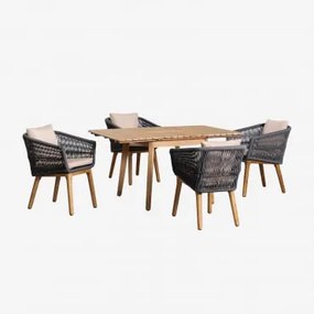 Set Tavolo Allungabile In Legno (90-150x90 Cm) Naele E 4 Sedie Da Giardino Barker Grigio Antracite - Sklum