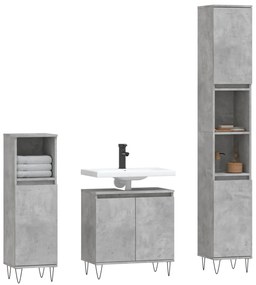 Set di mobili da bagno 3 pz grigio cemento in legno multistrato