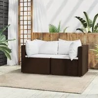 Divani Angolari da Giardino con Cuscini 2pz Polyrattan Marrone 319746