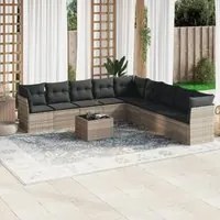 Set Divano Giardino 10 pz con Cuscini Grigio Chiaro Polyrattan 3217792